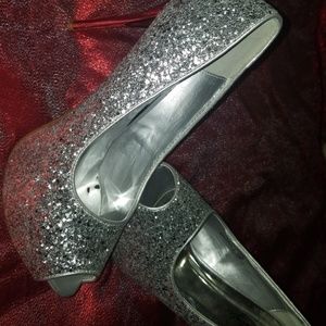silver sparkly platform heels